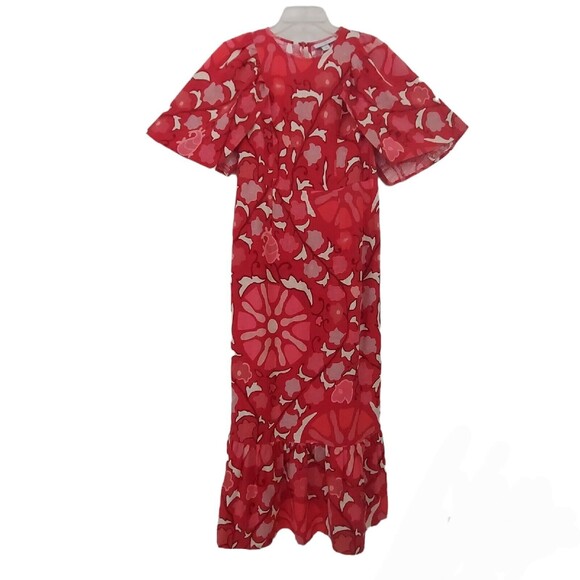 Rhode Sleeveless Dress Size 4 Red Floral Linen Midi Dress - Picture 2 of 7